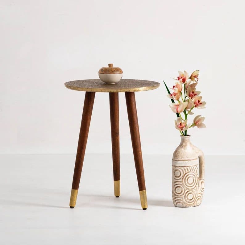 Side Table / Brass-Copper Side Table / Accent Table / Brass-Copper Accent Table / Hammered Brass-Copper Table Top
