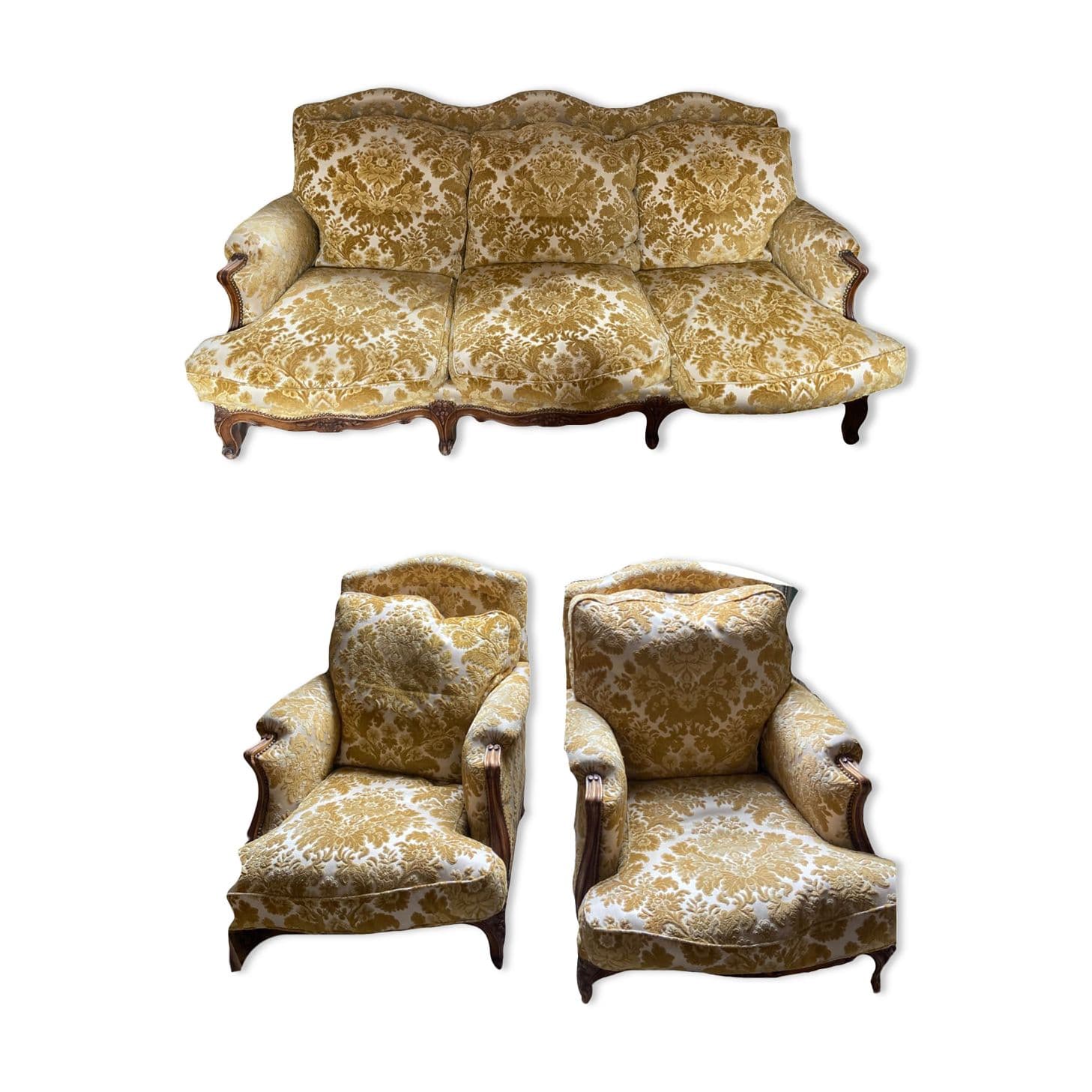 2 fauteuils et canap style napolonien dore