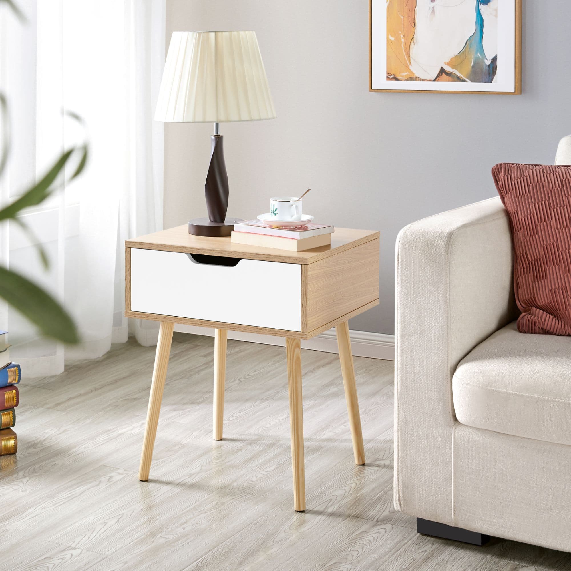 Yaheetech Table de Chevet Scandinave Table de Nuit 48,4 x 40,7 x 57,5 ??cm Table d'appoint avec Tiroir en Bois de pin Massif avec Pieds