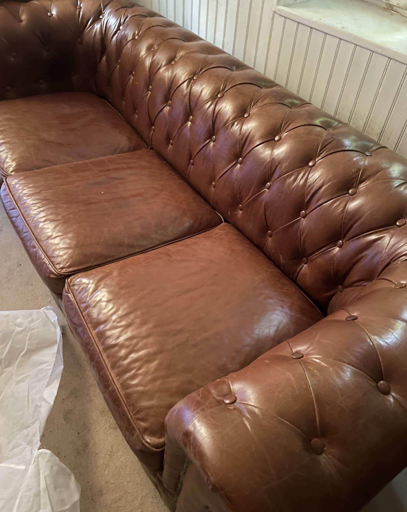 Canapé-Lit 3 Places En Cuir Marron - Chesterfield-Quasiment -Negociable