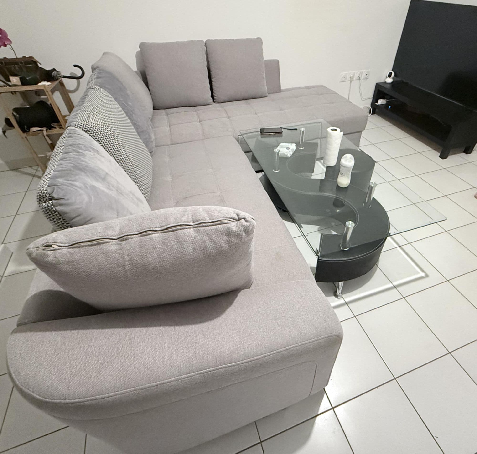 Canapé D'angle Convertible Avec Couchage Sahara Tissu Grège