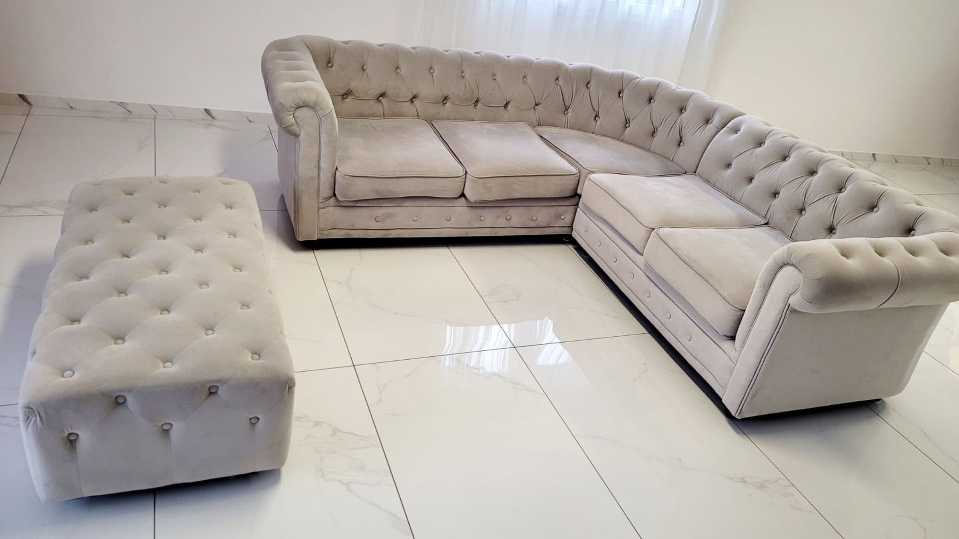 Canapé CHESTERFIELD Velours gris clair
