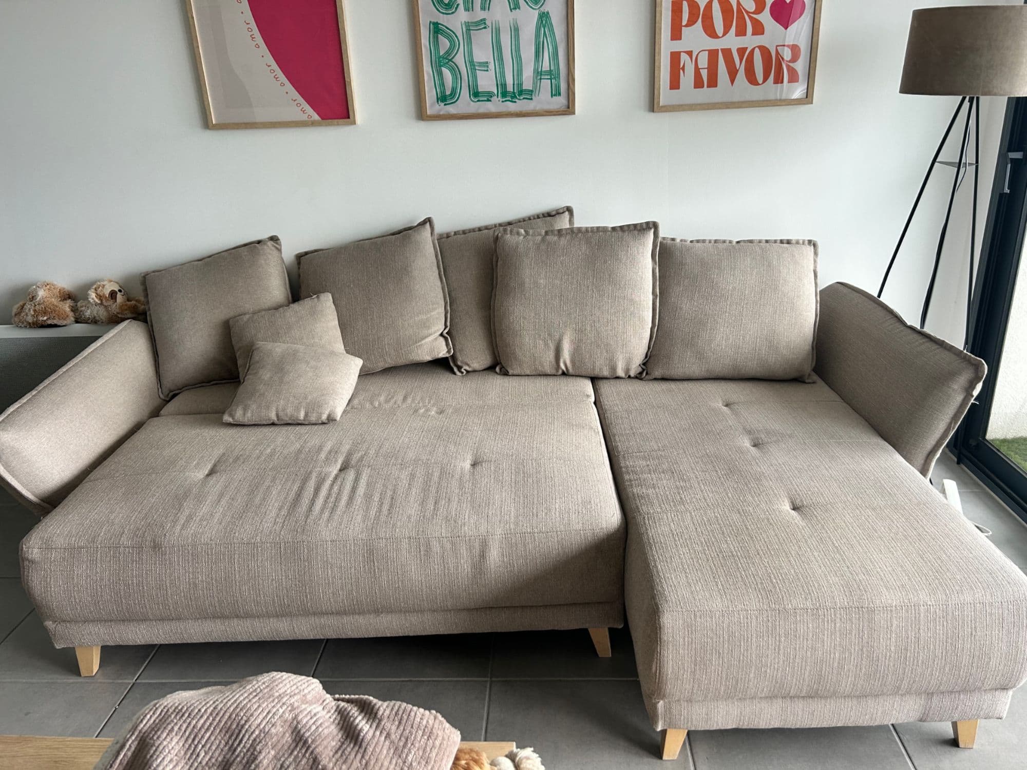 Canapé Beige Avec Méridienne ¿ Convertible Avec Coffre De Rangement