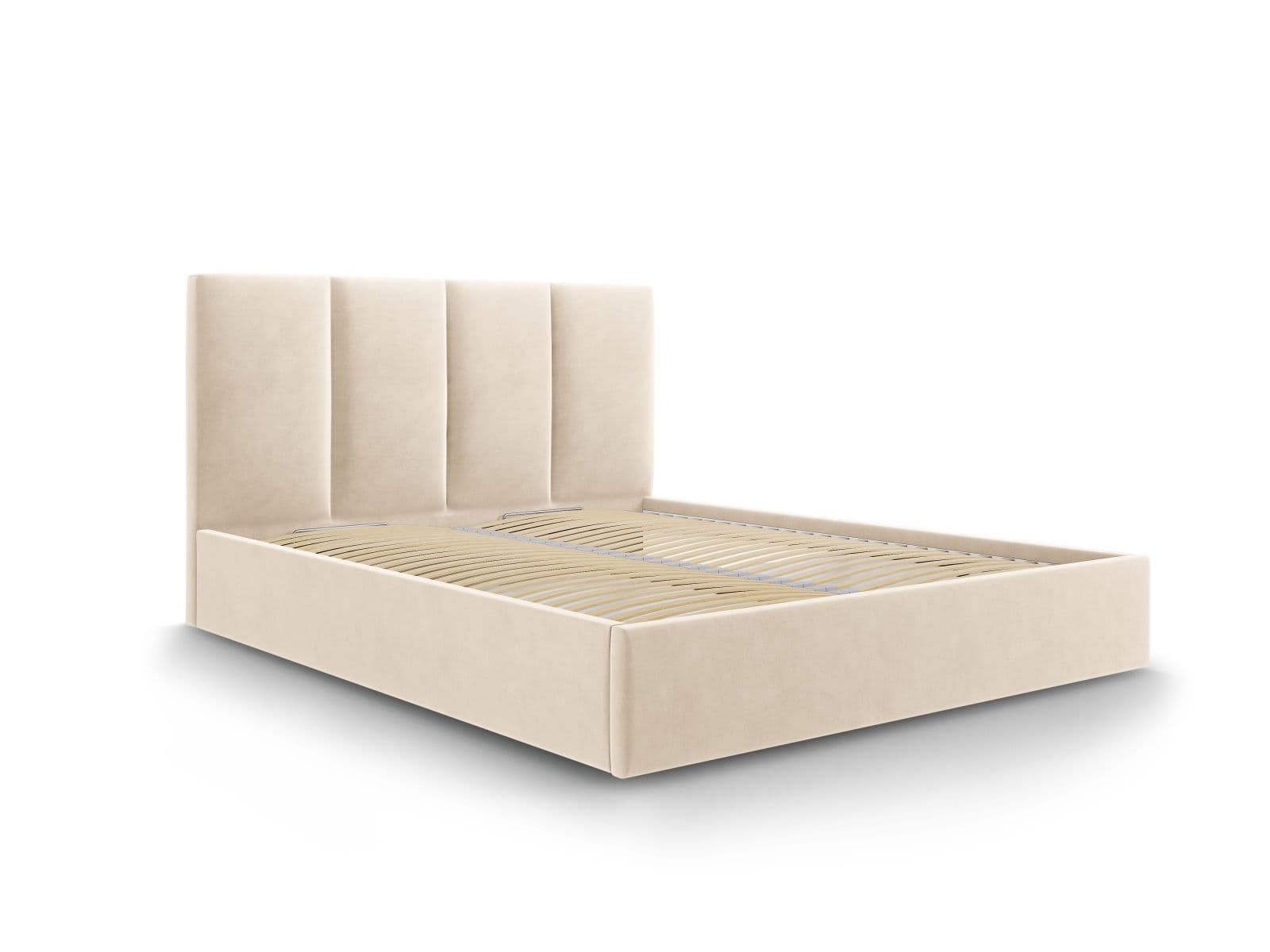 Lit coffre avec tête de lit 140x200 cm en velours beige