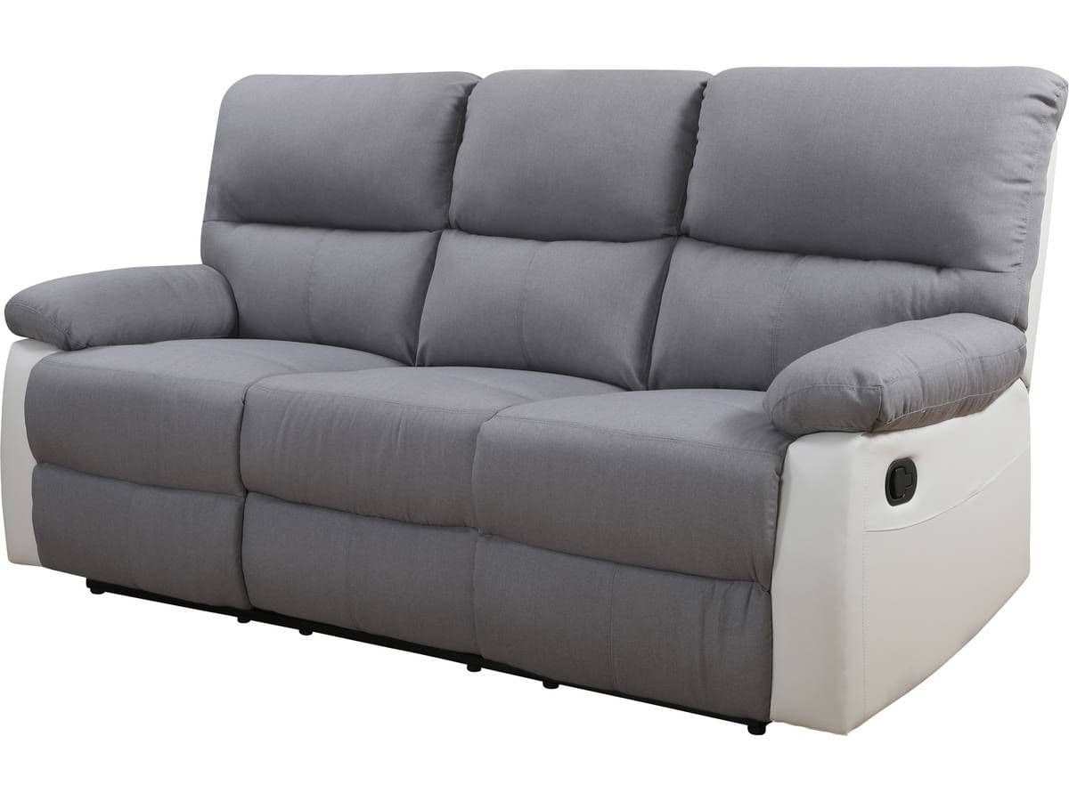 Canapé Relax "Lincoln" - 197 X 89 X 103 Cm - 3 Places - Blanc / Gris Clair