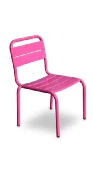 CHAISE design enfant empilable METALLIC extèrieur intèrieur Robust couleur FUSHIA siège confort pour bambin jeune enfant dessiner prendre le goûter 40 x55cm assise 28cm résistant solid mobilier acier