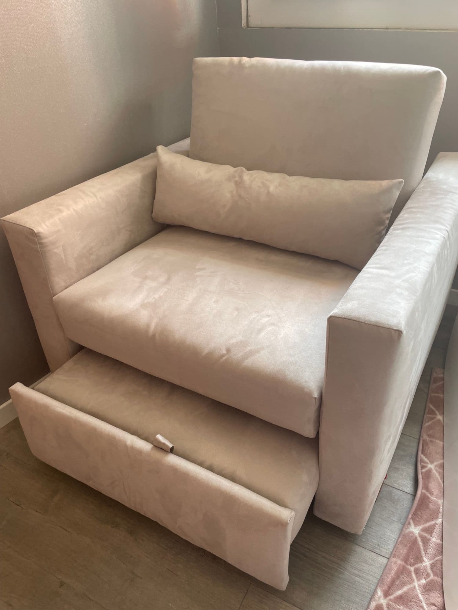 Fauteuil Convertible Lit Tout écru En Velours Avec Housses Lavables