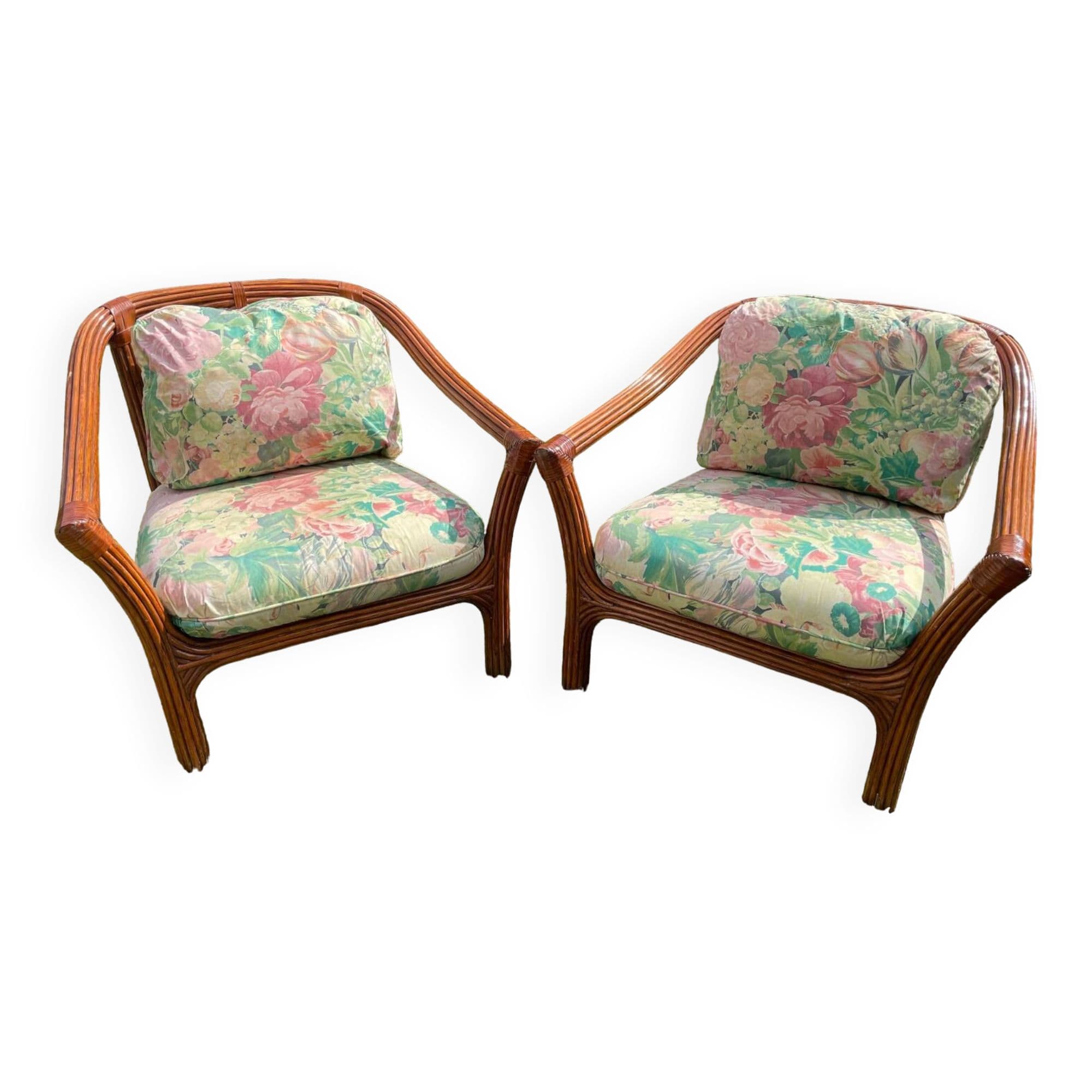 Paire de de fauteuils en rotin Maugrion multicolore