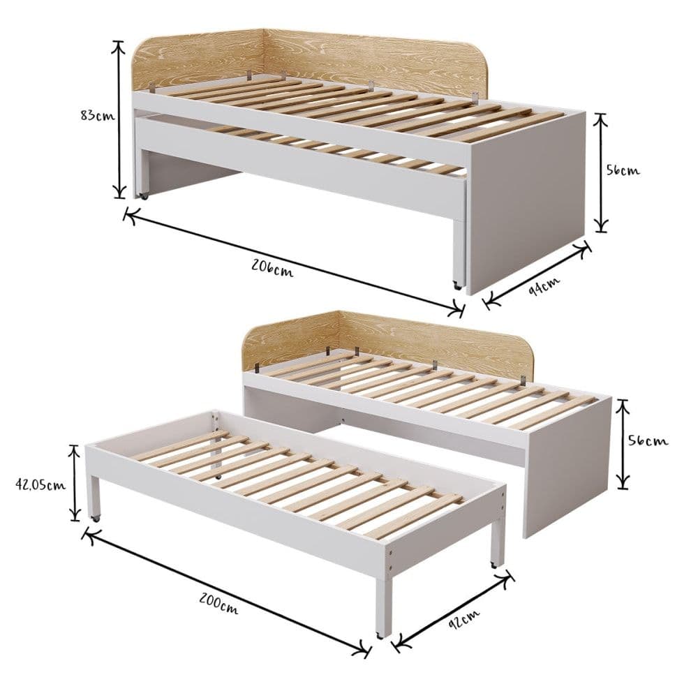 Pack lit gigogne avec tiroir et matelas bois massif blanc 90x200 cm