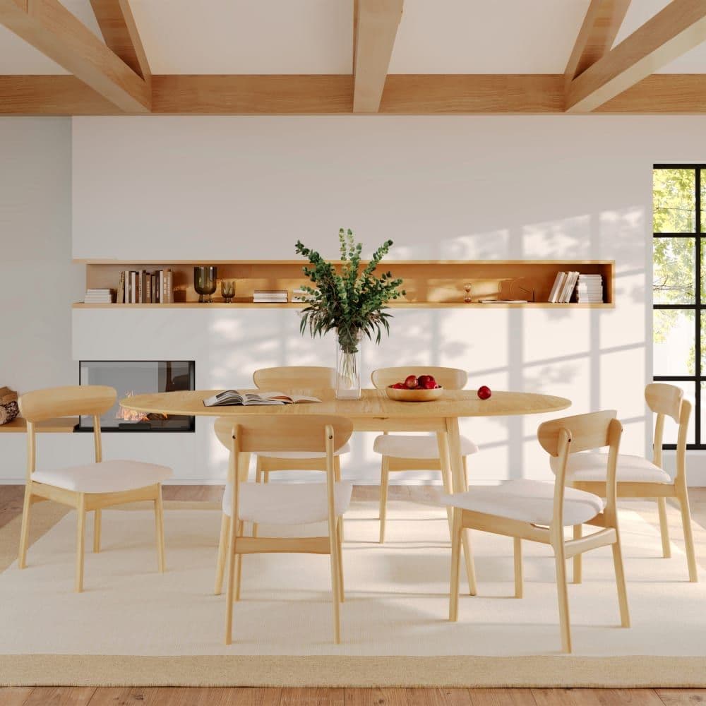 Table et chaises en bois clair 6 personnes