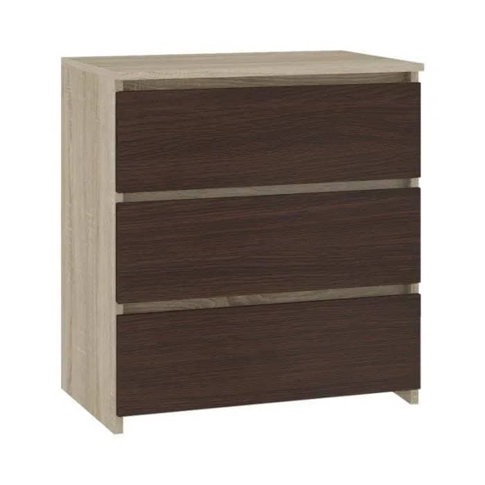 Shala  Table De Chevet Contemporaine Chambre 60x57x35 Cm ; 3 Tiroirs Larges + Chants Abs; Chiffonier ; Design Moderne.