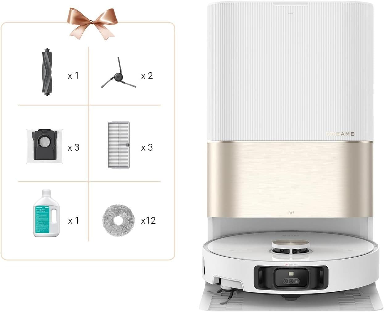 Dreame X40 Ultra Complete Robot Aspirateur avec Serpillière à détacher et à soulever, Nettoyage extensif par Brosses Latérales, 12 000 Pa, Auto-Nettoyage du Serpillière et de la Planche à Linge à 70.