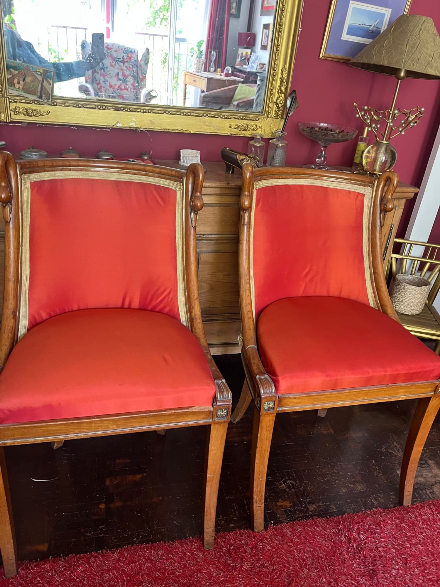 Paire De Chaises Col De Cygne , Style Empire