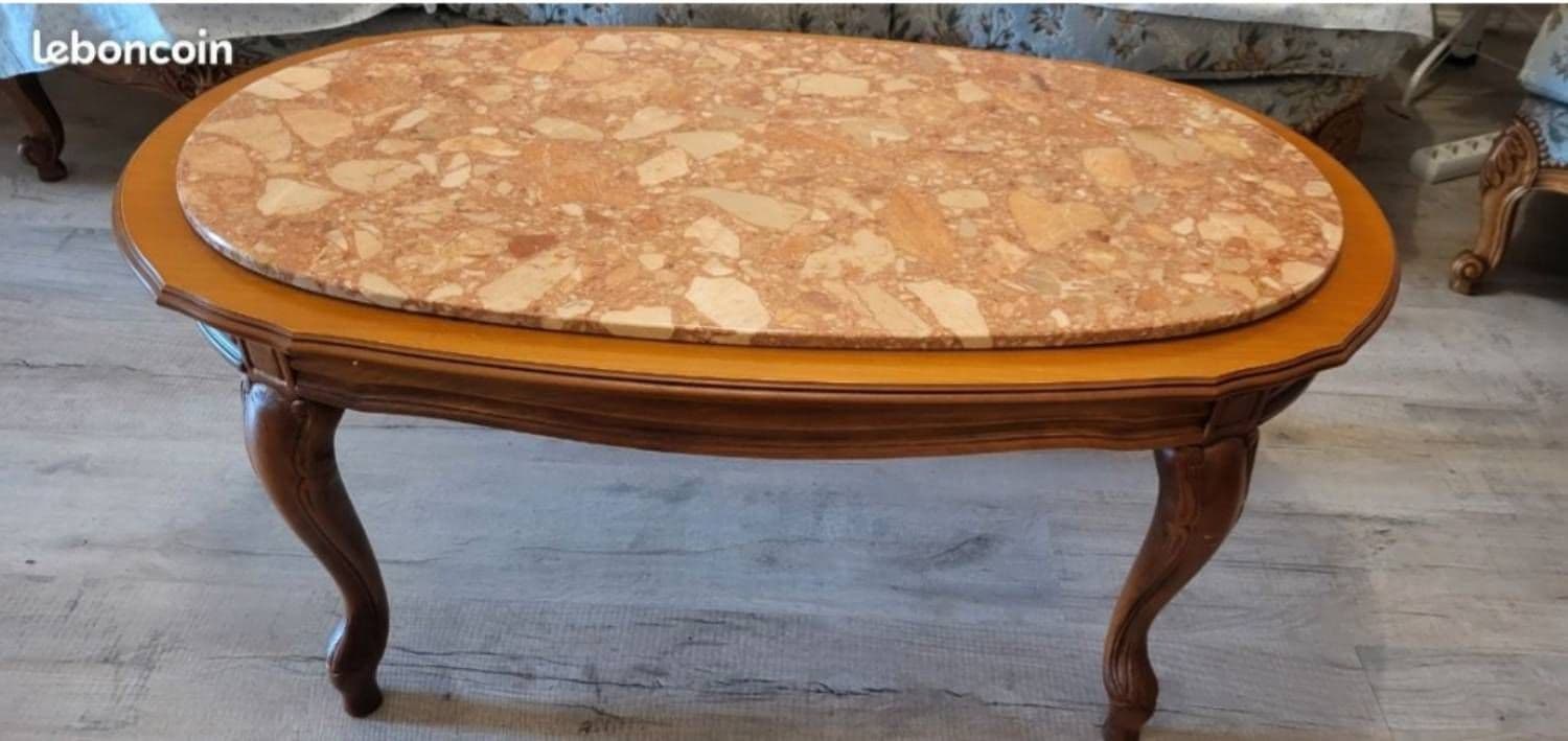 Table Basse En Chêne Style Louis Xv Plateau En Marbre Rose