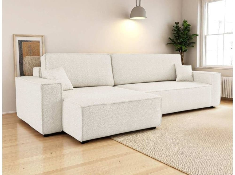 Canapé D'angle Xl Réversible Et Convertible En Tissu Bouclette - Blanc