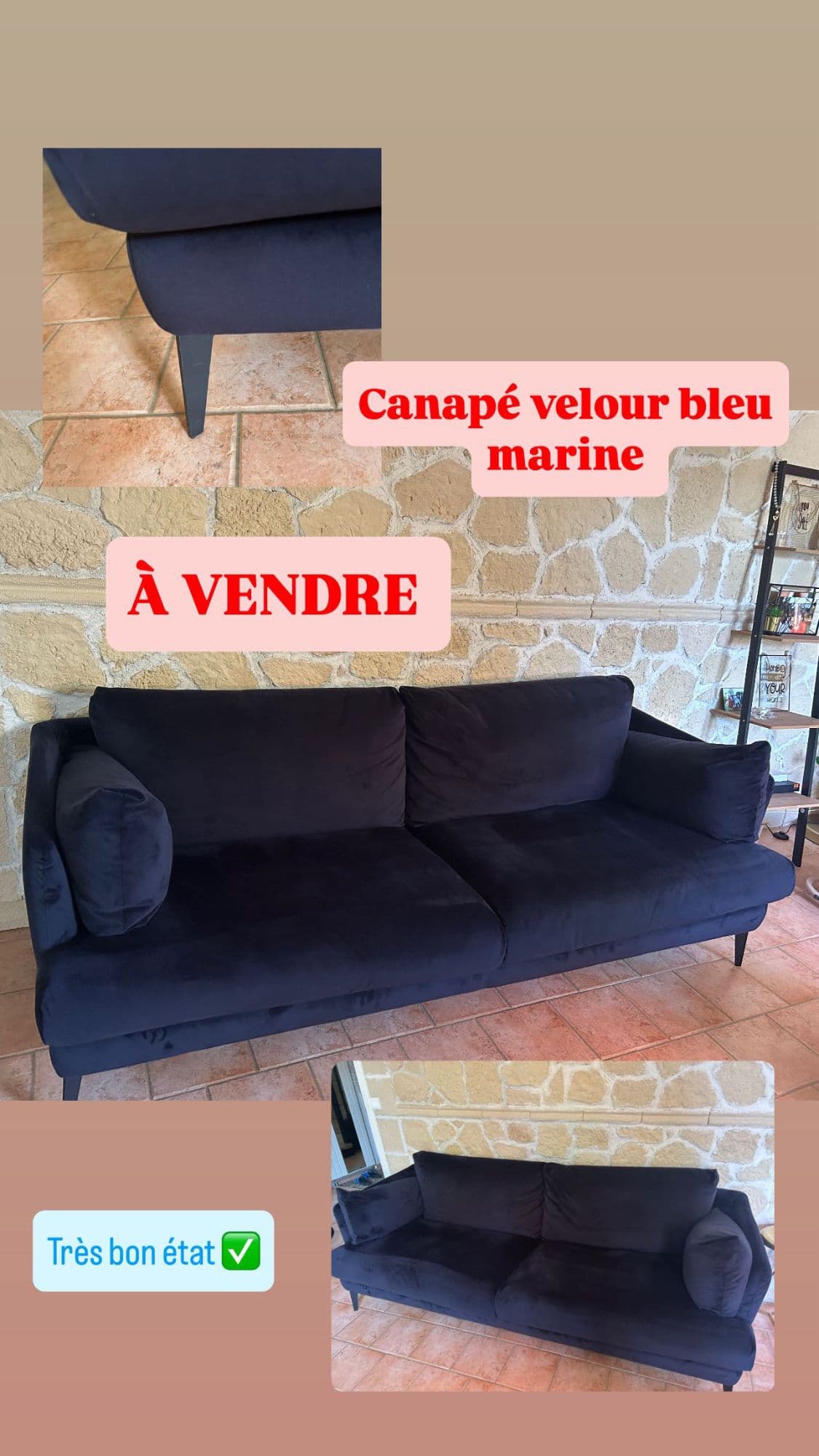 Canapé En Velours Bleu Marine