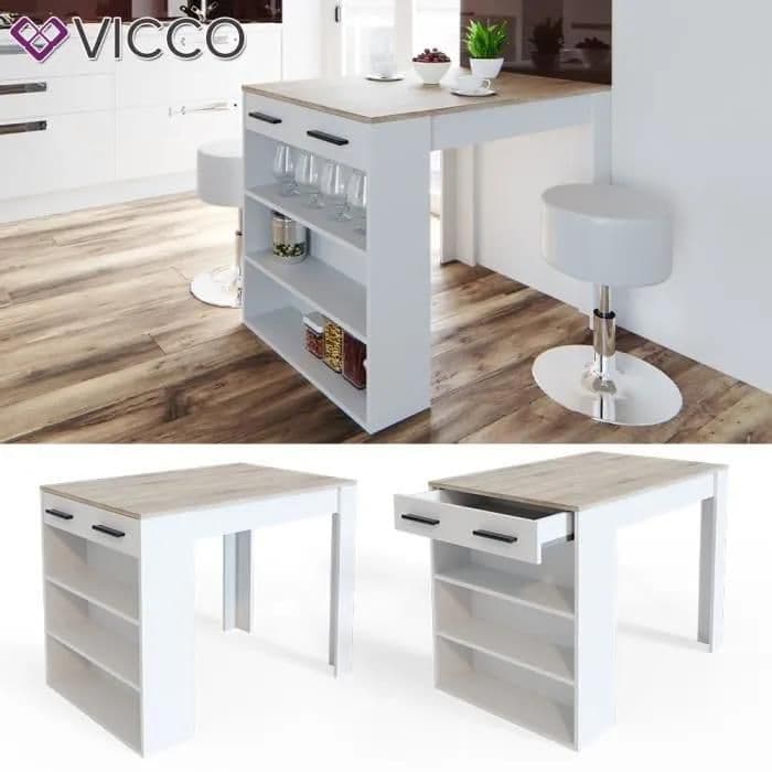 Table de bar Vicco Repose, table lounge, table de cuisine, étagère