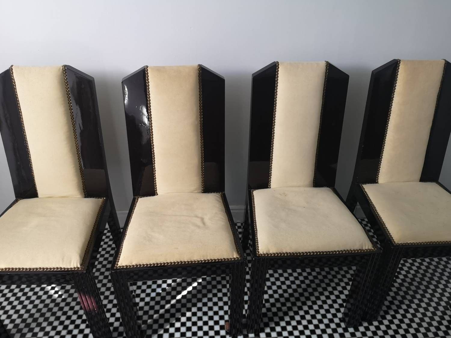 4 chaises de salle manger Art Deco blanc