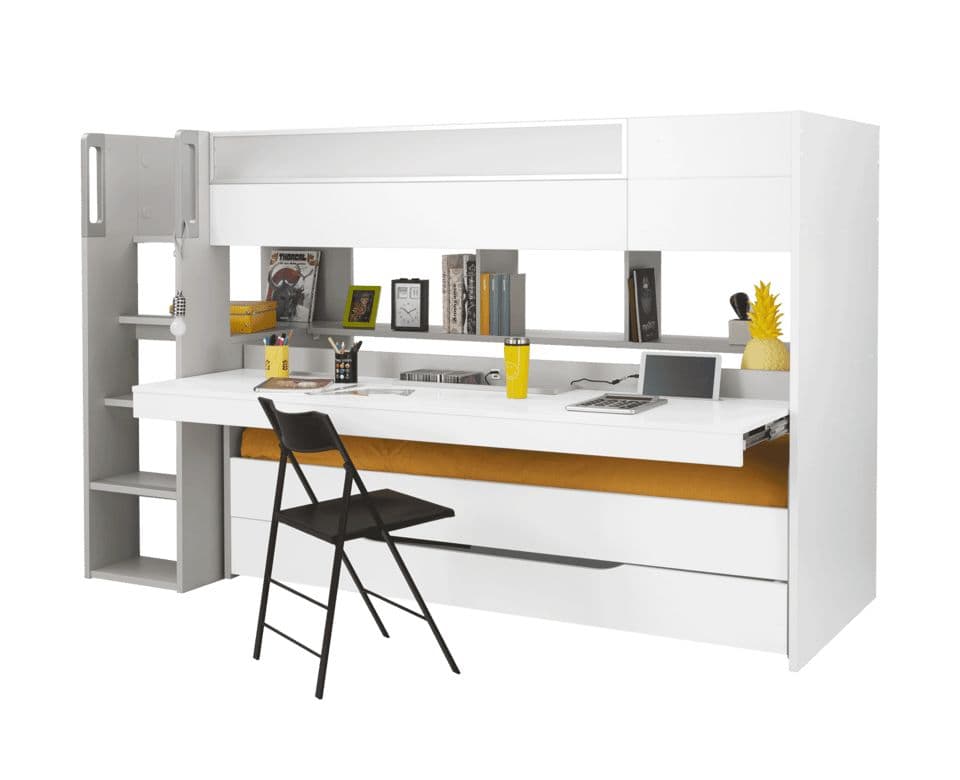 Lit mezzanine et Bureau DIMIX blanc et gris Marque Gauthier
