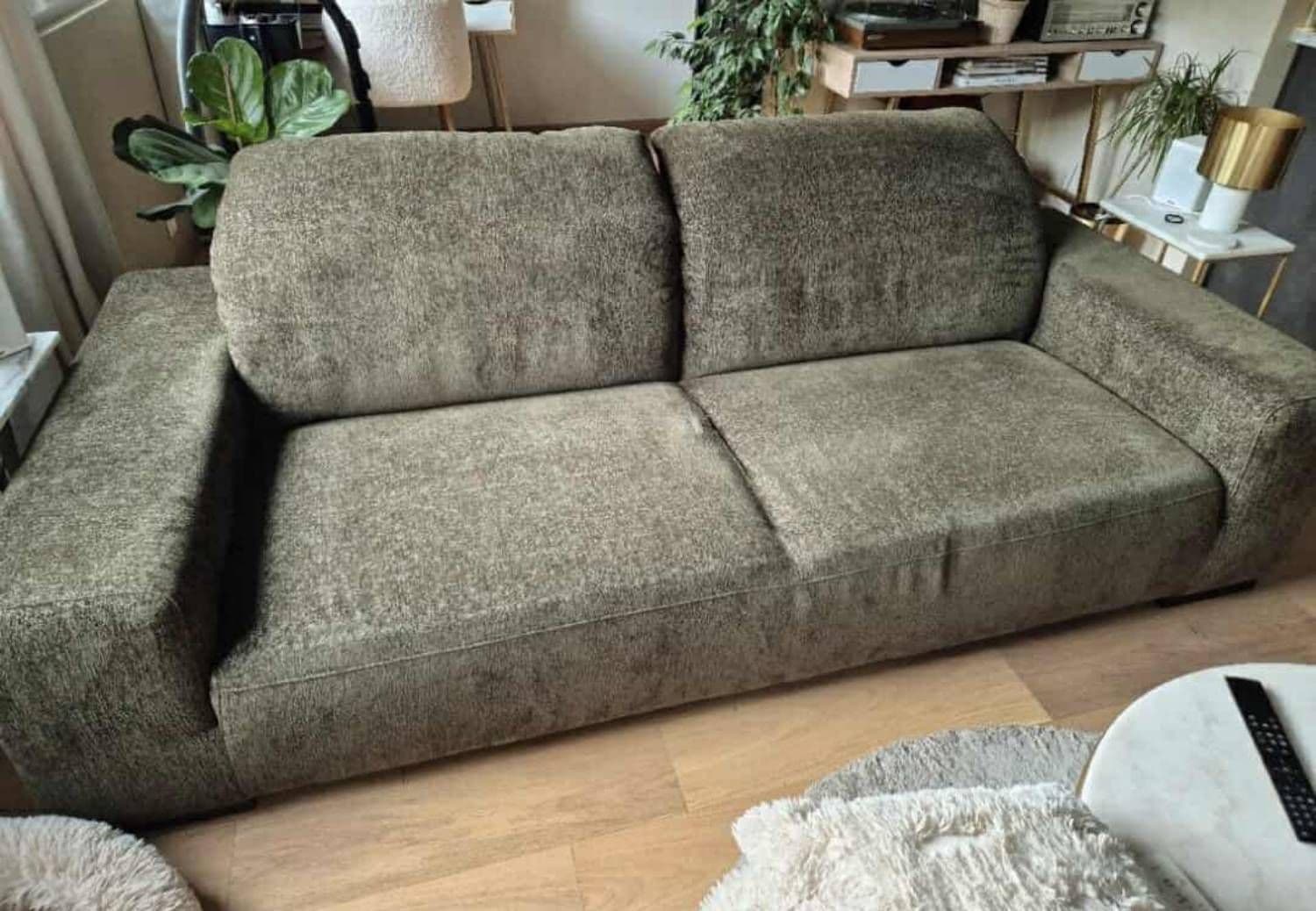 🛋¿ Canapé Moderne Vert Kaki 3 Places ¿ Grand Confort, Tissu Texturé Doux, Assise Profonde, Excellent État, Style Contemporain ¿ 750 €, À Saisir !