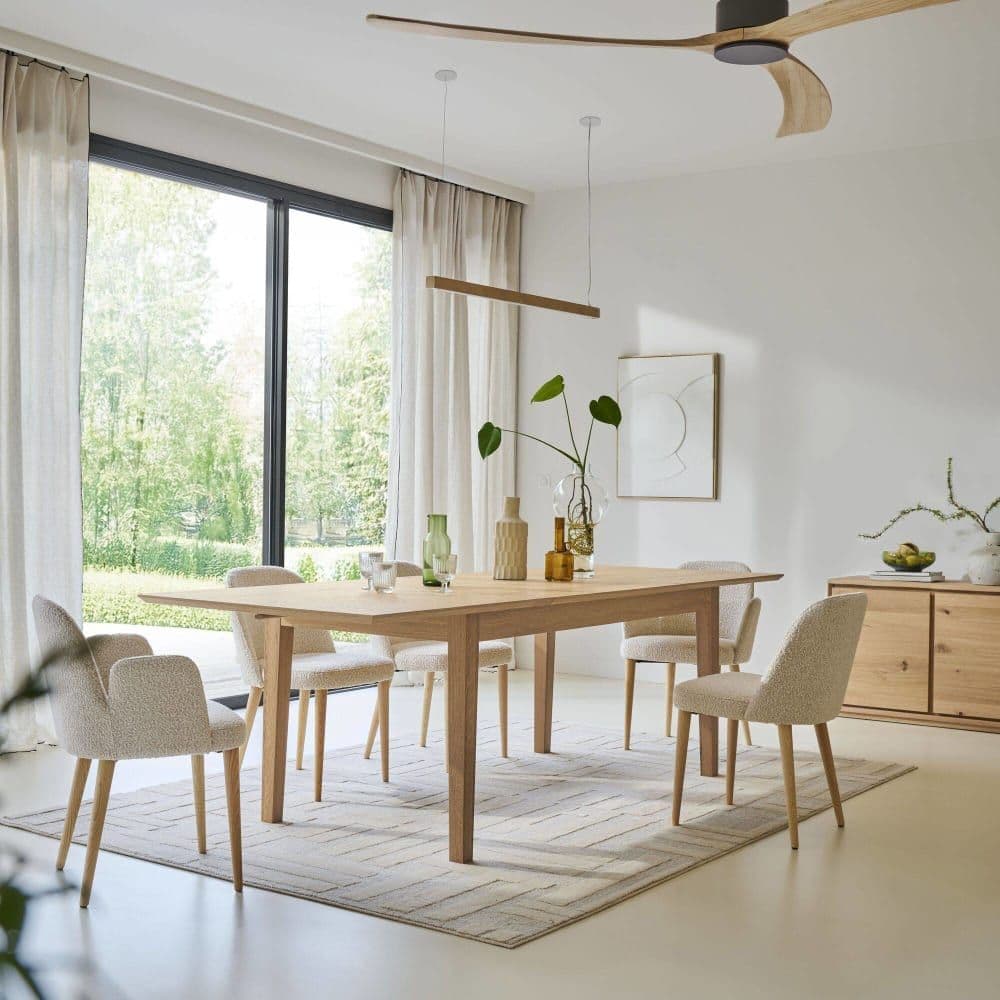Table à manger avec allonges intégrées effet bois clair L180