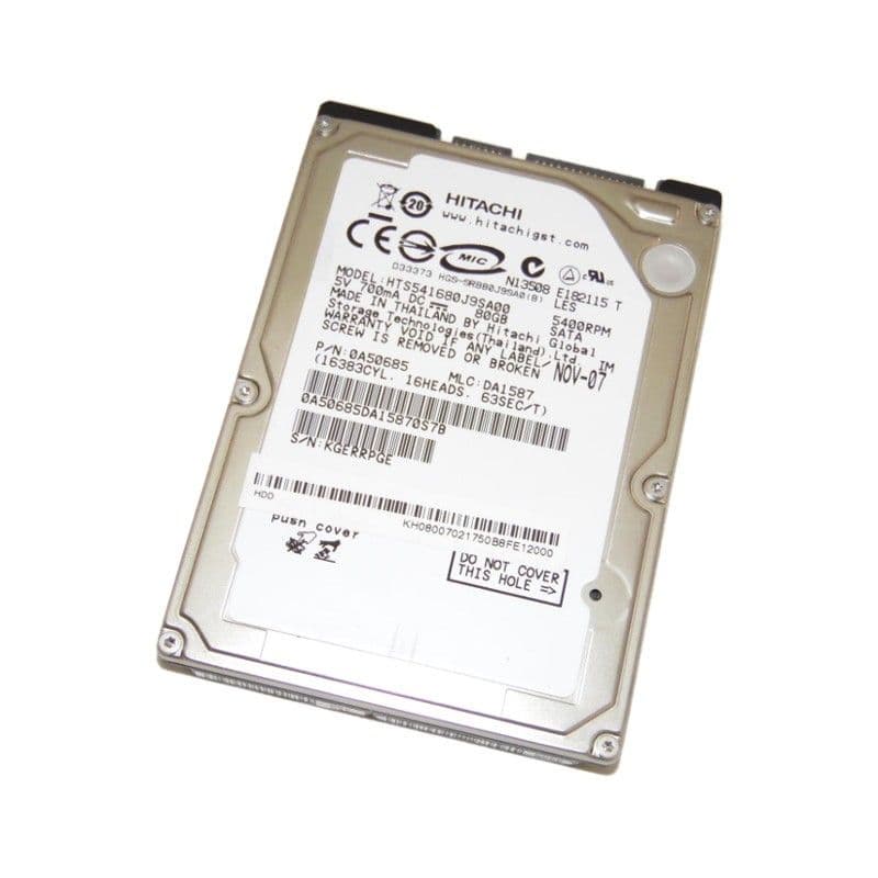 Disque Dur 80Go SATA 2.5" Hitachi HTS541680J9SA00 5400RPM 8Mo Pc Portable