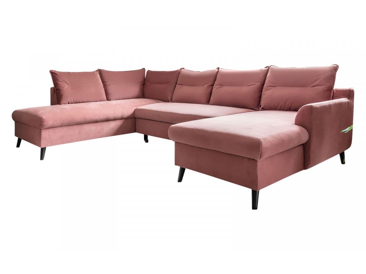 Canapé Panoramique Xxl Convertible Coffre Bergamo Antitache Rose Poudré Angle Gauche