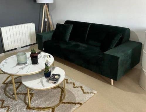 Canapé 3 Places En Velours Vert Foncé - Style Moderne Et Élégant