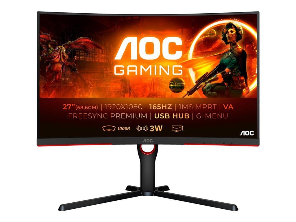 AOC Gaming C27G3U/BK - Écran LED - jeux - incurvé - 27" - 1920 x 1080 Full HD (1080p) @ 165 Hz - VA - 250 cd/m² - 1 ms - 2xHDMI, DisplayPort - haut-parleurs - rouge, texture noire