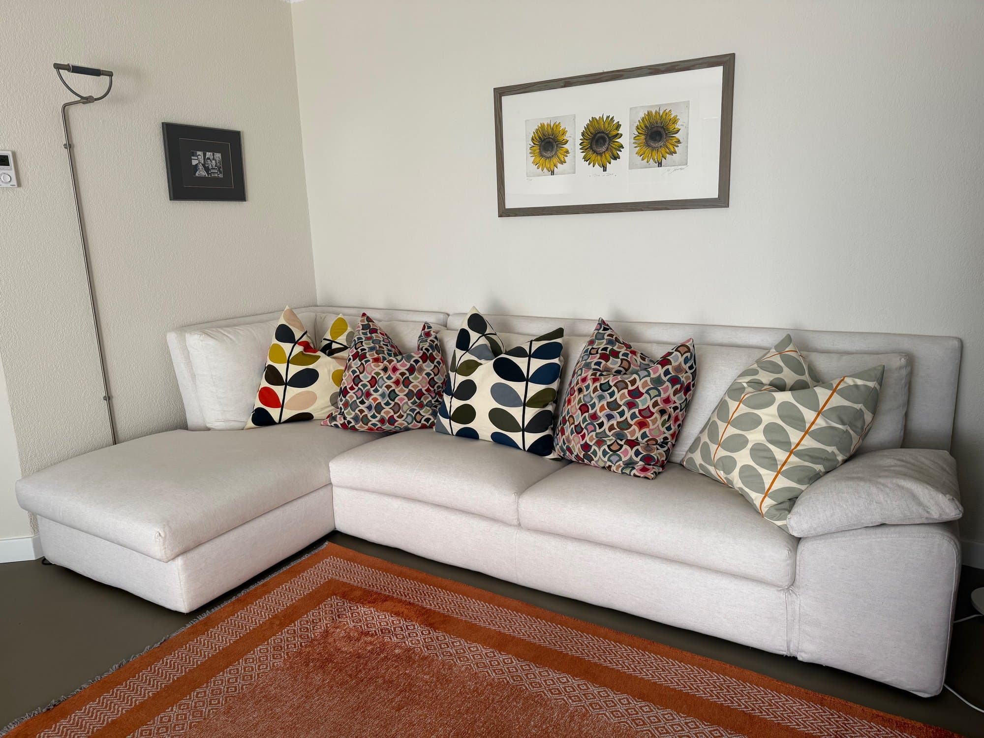 Canapé italien mimo angle gauche avec méridienne tissu beige