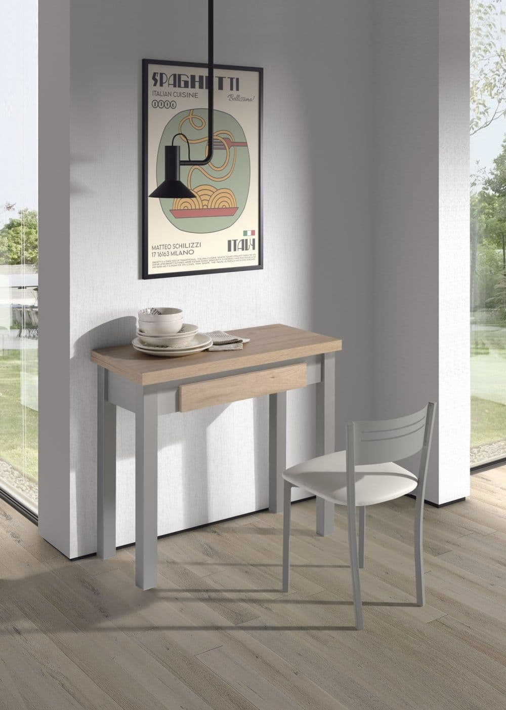 Table de cuisine extensible portefeuille mélamine chêne¿gris L40/80 cm