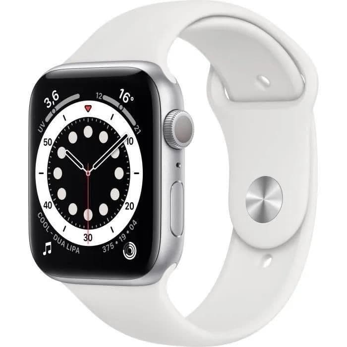 Apple Watch Series 6 Gps - 44mm Boîtier Aluminium Argent - Bracelet Blanc (2020) - Reconditionné - Très Bon État