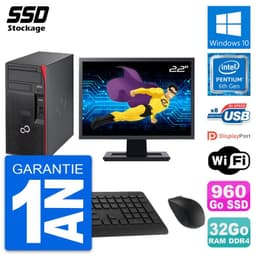 PC Tour Fujitsu P557 MT Ecran 22" Intel G4400 RAM 32Go SSD 960Go Windows 10 Wifi
