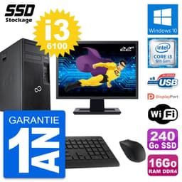 PC Tour Fujitsu P557 Ecran 22" Intel i3-6100 RAM 16Go SSD 240Go Windows 10 Wifi