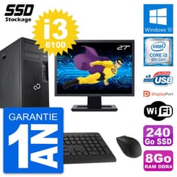PC Tour Fujitsu P557 MT Ecran 27" Core i3-6100 RAM 8Go SSD 240Go Windows 10 Wifi