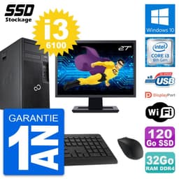 PC Tour Fujitsu P557 Ecran 27" Intel i3-6100 RAM 32Go SSD 120Go Windows 10 Wifi