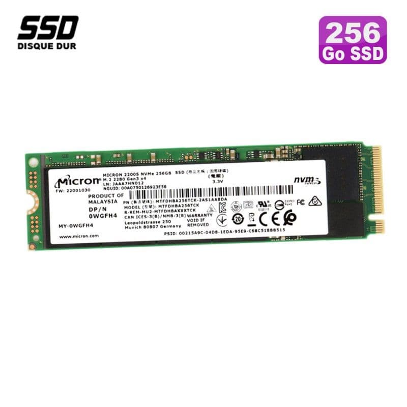 SSD NVMe M.2 2280 256Go Micron 2200S MTFDHBA256TCK Dell 0WGFH4 WGFH4