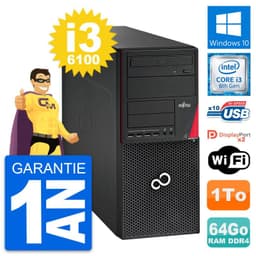PC Tour Fujitsu Esprimo P756 MT Core i3-6100 RAM 64Go Disque 1To Windows 10 Wifi