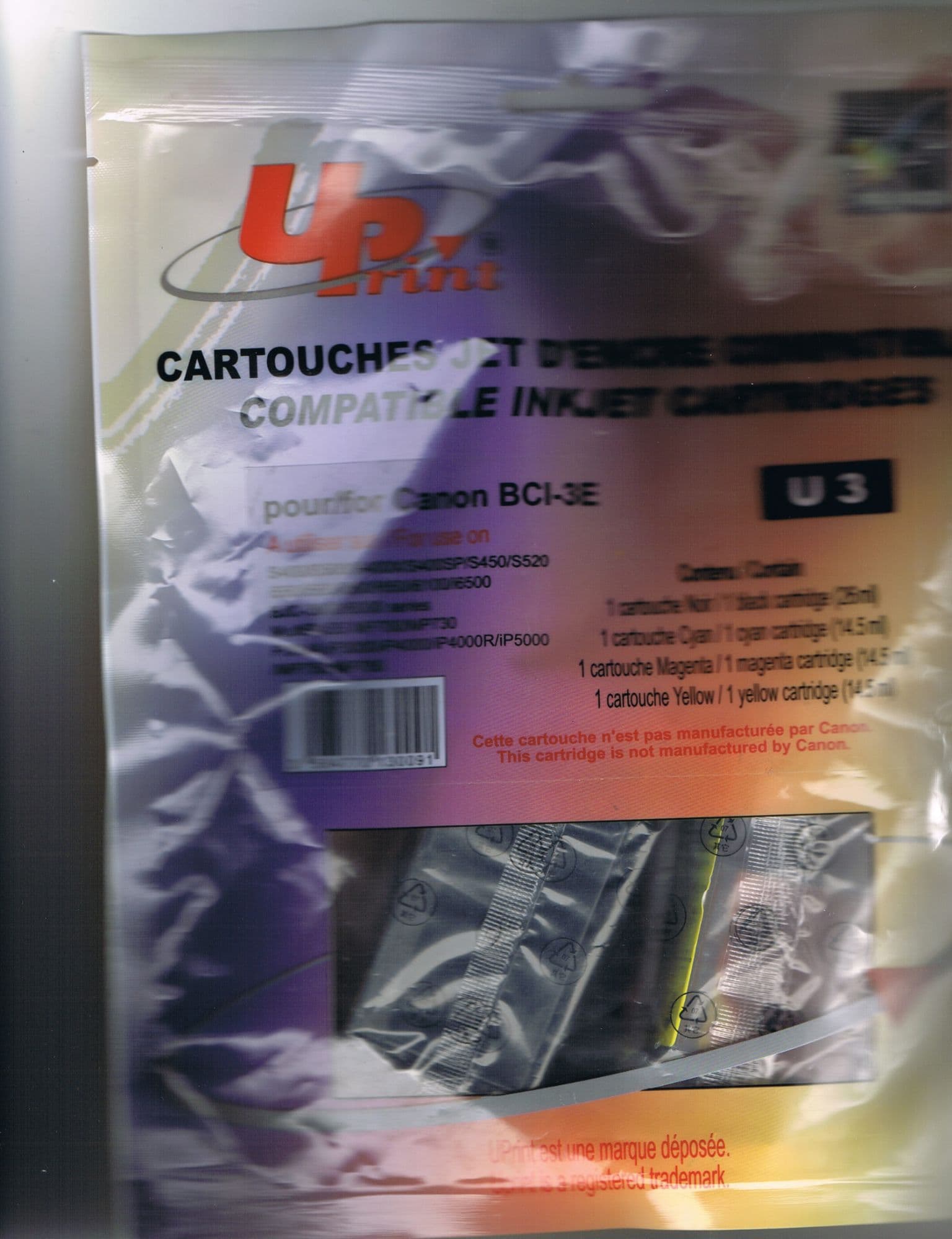 Uprint C06/C03 - Pack de 4 cartouches compatibles  Canon BCI-3E - 1 x  noir 26ml, 1 x cyan 14.5ml, 1 x magenta 14.5ml, 1x yellow 14.5ml