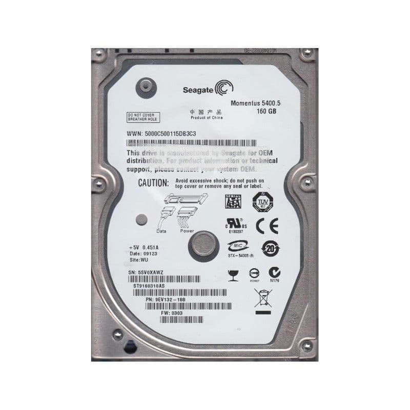 Disque Dur 160Go SATA 2.5" Seagate ST9160310AS 5400RPM 8Mo Momentus Pc Portable