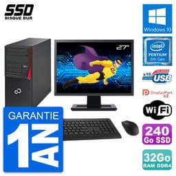 PC Tour Fujitsu P756 Ecran 27" Pentium G4400 RAM 32Go SSD 240Go Windows 10 Wifi
