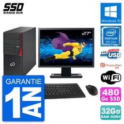 PC Tour Fujitsu P756 Ecran 27" Pentium G4400 RAM 32Go SSD 480Go Windows 10 Wifi