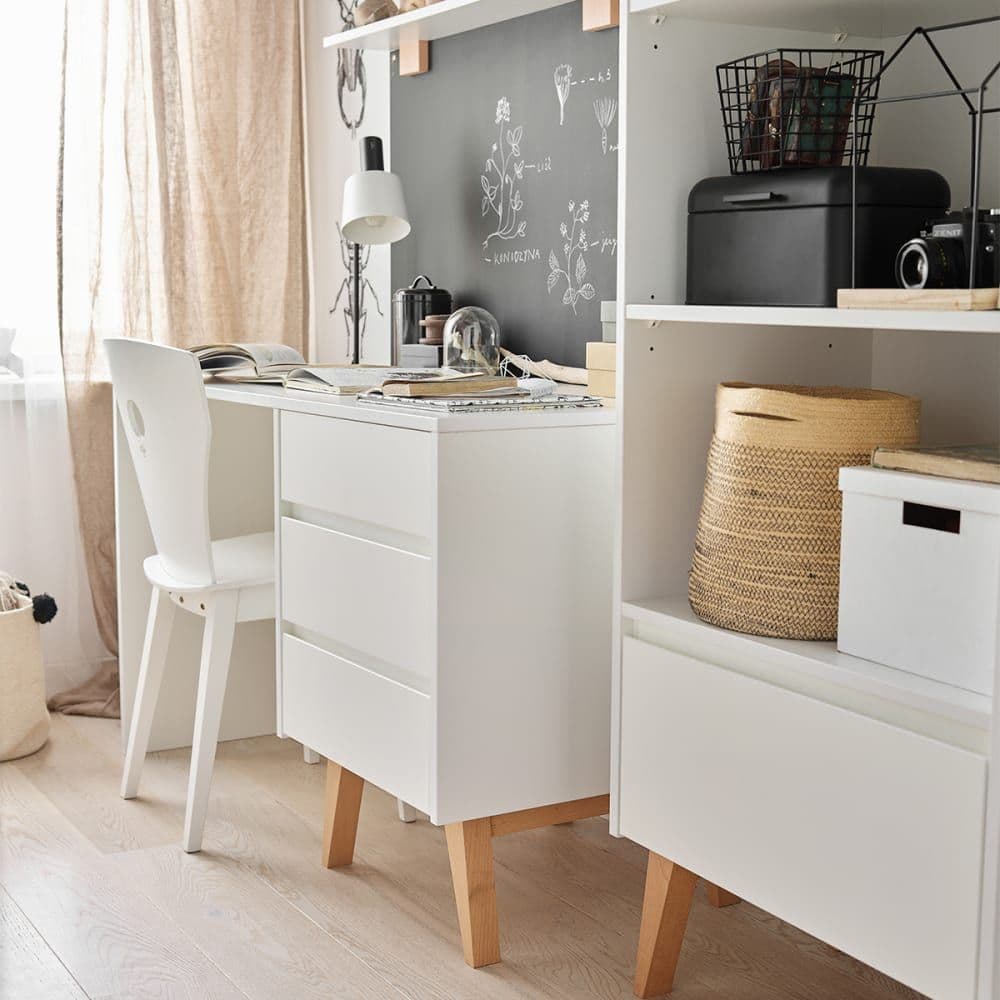Bureau 3 tiroirs blanc beige