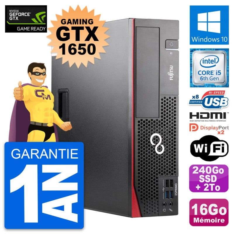 PC Fujitsu D556 DT Gaming GTX 1650 i5-6500 RAM 16Go 240Go SSD + 2To W10