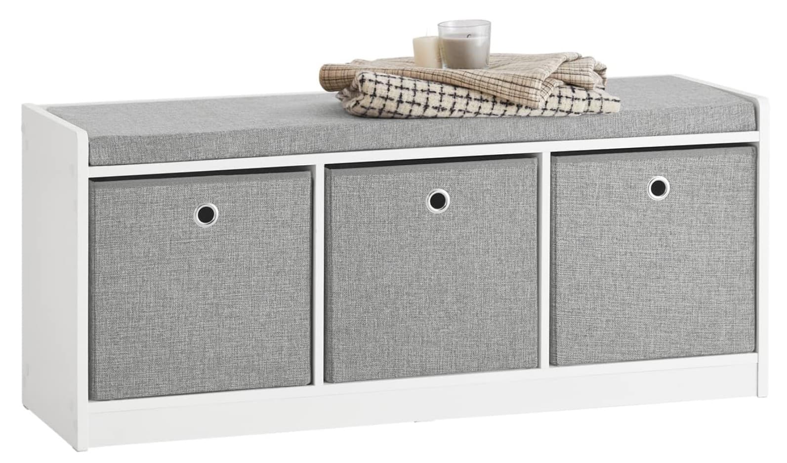 SoBuy® FSR65-DG Banc de Rangement avec Coussin Rembourré et 3 Paniers Meuble Bas Entrée Commode à Chaussure Banquette Confortable