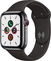 Apple Watch Series 5 44 mm Edelstahlgehäuse space schwarz am Sportarmband schwarz [Wi-Fi + Cellular]