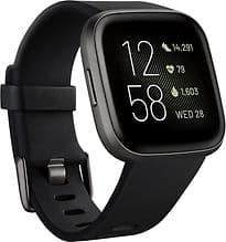 Fitbit Versa 2 40 mm aluminium carbon am Silikonarmband schwarz [Wi-Fi]