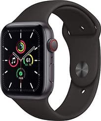 Apple Watch SE 44 mm Aluminiumgehäuse space grau am Sportarmband schwarz [Wi-Fi + Cellular]