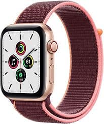 Apple Watch SE 44 mm Aluminiumgehäuse gold am Sport Loop pflaume [Wi-Fi + Cellular]
