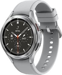 Samsung Galaxy Watch4 Classic 46 mm Edelstahlgehäuse silber am Silikonarmband silber [Wi-Fi]